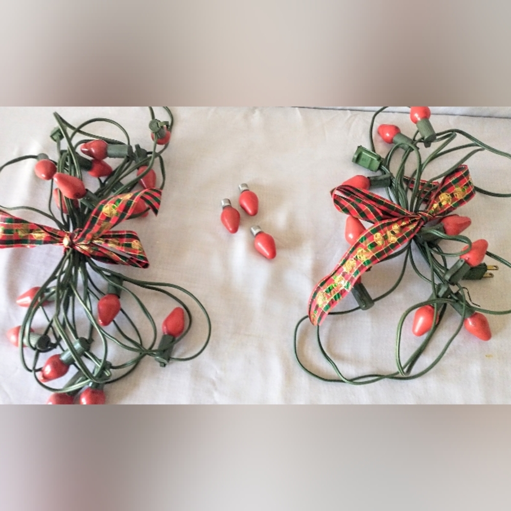 Vintage GE "Glow Bright" Red Glass Bulb Christmas Lights - Two!